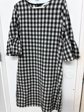 Ces Femme Black & White Gingham Sheath Dress Retro Vintage Belle Sleeve 36x40